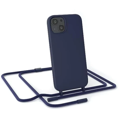 Abbildung von EAZY CASE Handykette Silikon Premium kompatibel mit iPhone 13 Handyhülle Umhängeband, Handykordel Schutzhülle, Silikonhülle, Hülle Band, Kette für Smartphone, Nacht Blau