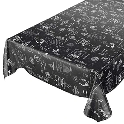 Abbildung von ANRO Wachstuchtischdecke Wachstuch Wachstischdecke Tischdecke abwaschbar Schwarz Bistro Retro Modern 100x140cm eingefasst