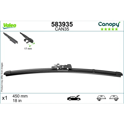 Abbildung von Scheibenwischer Valeo Canopy 583935 450mm Flachbalkenwischblatt, Wischgummi aus &gt;80 % nachhaltigen Materialien BMW: 5 Touring, 1 Schrägheck