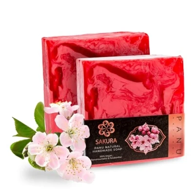 Abbildung von Panu Seifen Sakura Vegane Duschseife für alle Hauttypen Naturseife als festes Duschgel und Shampoo Premium Soap Bar Natürlicher Duschbrocken