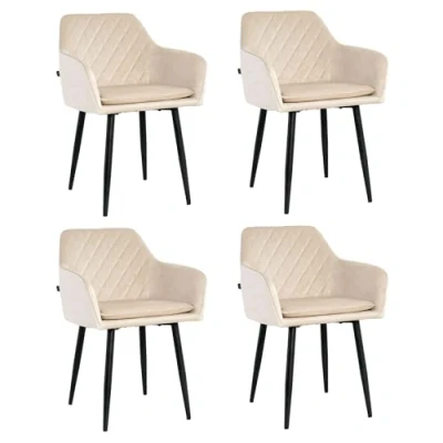 Abbildung von Mevsim Store Esszimmerstühle 4er Set Samt Beige Esszimmerstuhl mit Armlehnen und Kissen Ideal für Wohnzimmer, Büro Samtstühle Küchenstuhl Metallbeinen