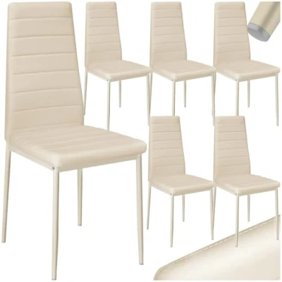 Abbildung von tectake® eleganter Stuhl mit hoher Rückenlehne, 6er Set, Pflegeleichte Esszimmerstühle, Küchenstühle Stühle 41x45x98,5cm, Polsterstuhl modern und bequem (beige)