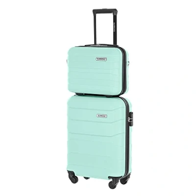 Abbildung von BARRENS Kabinenkoffer + Reisekosmetikkoffer Set Handgepäck 55x40x20cm 34l Kosmetiktasche 31x35x18cm 17l Strapazierfähiger ABS Material Minze