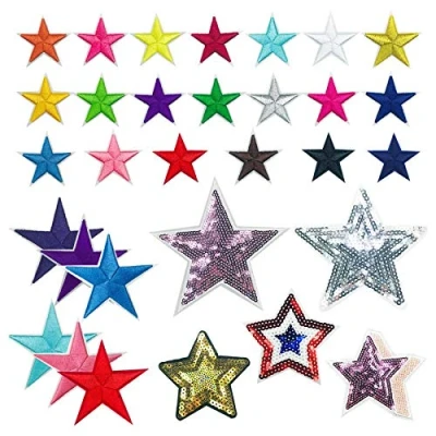 Abbildung von Woohome Bügelflicken Set, 31 PCS Stern Patches Aufkleber für T Shirt Jeans Aufnäher Aufbügler Stickerei Bügelbilder Flicken Applikation