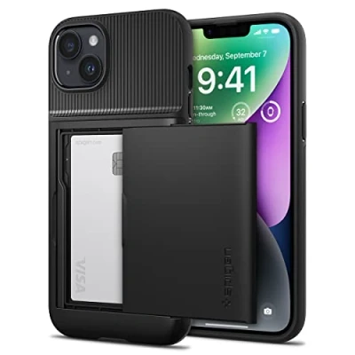 Abbildung von Apple iPhone 14 Hülle Kunststoff Spigen Hard Case/Backcover Handyhülle Schwarz Shockproof/Stoßfest