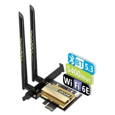 Abbildung von WLAN Karte 5400 Mbps PCIe WiFi 6E WAVLINK Neue Netzwerkkarte Wireless Tri Band Adapter AX210 mit Bluetooth 5.3, MU MIMO WPA3 OFDMA Halterung niedrigem Profil, Kühlkörper für PC Windows