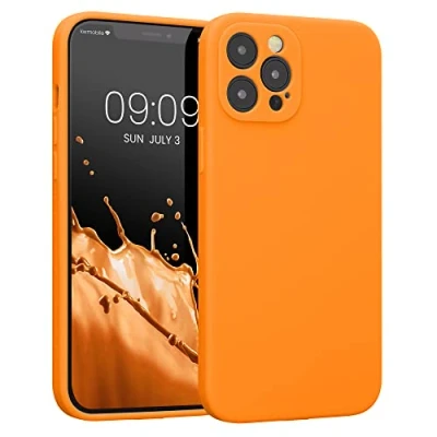 Abbildung von kwmobile Handyhülle kompatibel mit Apple iPhone 12 Pro Max Hülle gummierte Handy Case aus Silikon in Fruity Orange