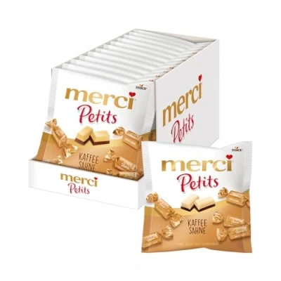 Abbildung von merci Petits Kaffee Sahne 12 x 125g Kleine Pralinen aus weißer Schokolade auf Edel Sahneschokolade