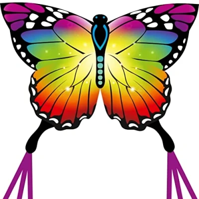 Abbildung von HQ Flug Drache Kinderdrachen Einleiner Drachen Butterfly Kite Rainbow ab 5 Jahren, + 190 cm Drachenschwanz