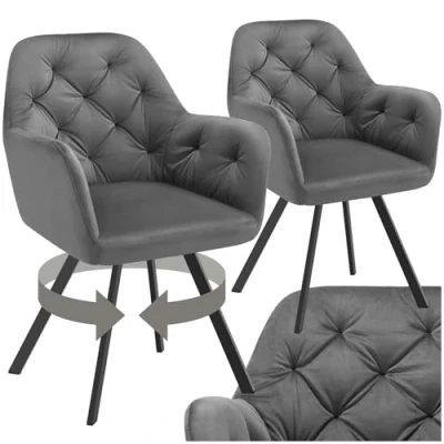 Abbildung von tectake® 2er Set Esszimmerstühle drehbar mit Armlehne, Samtstoff Drehstuhl ergonomisch, Möbel für Wohnzimmer, Stühle Dining Lounge, Office, als Schminkstuhl oder Schreibtischstuhl anthrazit