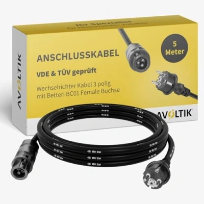 Abbildung von Avoltik Wechselrichter Anschlusskabel 5m I Kabel 3 polig mit Betteri BC01 Female Buchse Solar Schuko zum AC Anschluss Adapter für Balkonkraftwerk Mikrowechselrichter