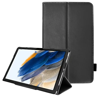 Abbildung von TECHGEAR Leder hülle Kompatibel mit Samsung Galaxy Tab A8 10.5 2021 (SM X200 / SM X205) Premium PU Schlank Folio Schutzhülle Ständer und Handschlaufe, [Schwarz]