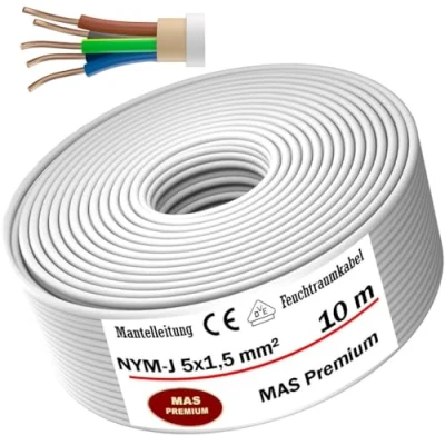 Abbildung von MAS Premium Feuchtraumkabel Stromkabel 5 200m Mantelleitung NYM J 3x1, 2,5 4 6 10 oder 5x1,5 16 Elektrokabel für Feste Verlegung (NYM mm², 10m)