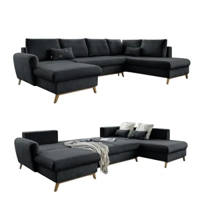 Abbildung von MIUFORM Ecksofa U Form mit Schlaffunktion und Bettkasten Scandic Lagom Wohnlandschaft Schlaffunktion, Sofa Form, Couch (Dunkelgrau, Rechts ausgerichtet)