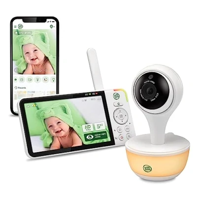 Abbildung von LeapFrog LF815HD smartes Video Babyphone mit 5 Zoll HD Farbdisplay, WLAN, Temperatur/Feuchtigkeitssensor, Weitwinkelobjektiv, farbiges Nachtlicht, 8 Fach Zoom, App Funktion, Wandmontage, Weiss