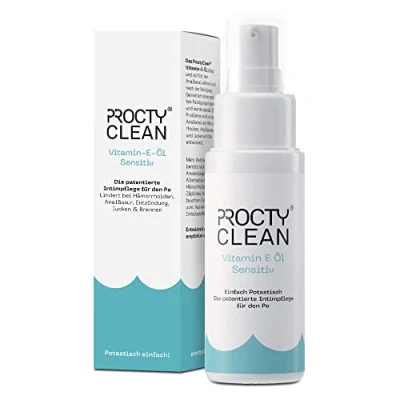 Abbildung von ProctyClean Vitamin E Öl für den Po! Alternative Hämorrhoiden Salbe, feuchtes Toilettenpapier, Salbe Analfissur, Po Dusche. Intimpflege Damen, Männer. Bei Hämorrhoiden, Entzündungen