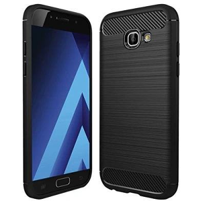 Abbildung von wortek Schutzhülle, kompatibel mit Samsung Galaxy A5 (2017), TPU Silikon Hülle Brushed Carbondesign Anthrazit