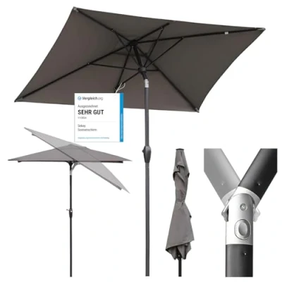 Abbildung von Sekey Sonnenschirm 210 x 140 cm Aluminum Rechteckig Marktschirm mit Kurbel, LxB: 210,00x140,00 cm, Sonnenschutz UV50+, Gartenschirm Knickbar