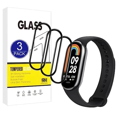 Abbildung von X Dision [3 Stück] Displayschutzfolie kompatibel mit Xiaomi Mi Smart Band 8,[Kratzfest, High Definition][3D Curved Full Cover] Schutzfolie für 8