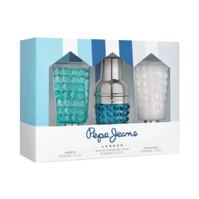 Abbildung von Pepe Jeans Life Is Now For Him Parfüm Herren 3 Teiliges Geschenkset Eau de Toilette 30ml, After Shave 50ml und Duschgel Aromatisches Holziges Duftset