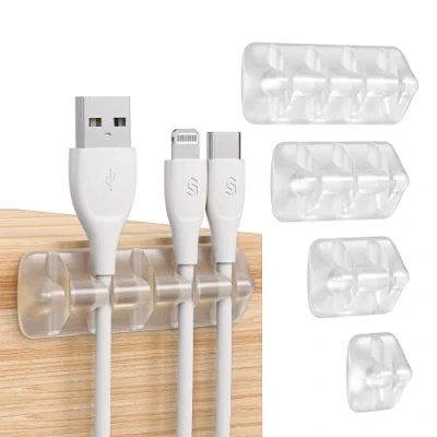 Abbildung von Syncwire Kabelclips Kabelhalter [5 Stück] Vielzwecke Kabelführung Kabel Organizer Set für Schreibtisch, Netzkabel, USB Ladekabel, Audiokabel, Ladekabeln usw Transparent, SW CC649