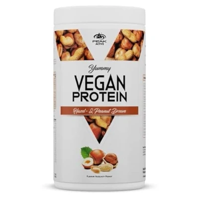 Abbildung von PEAK Yummy Vegan Protein 450g Geschmack Hazel &amp; Peanut Dream I 15 Portionen Proteinquellen: Kürbis, Favabohne, Erbse, Mandel, Hanf frei von Gentechnik glutenfrei 450 g