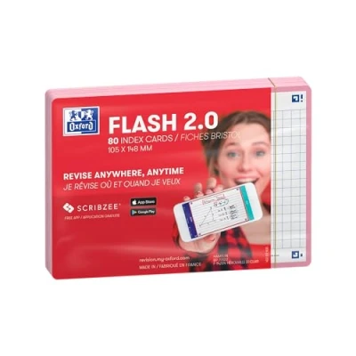 Abbildung von Oxford FLASH 2.0 Karteikarten A6, Lernkarten, 105x148mm, kariert, pink, 80 Blatt