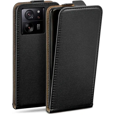 Abbildung von moex Flip Case für Xiaomi 13T / Pro Hülle klappbar, 360 Grad Rundum Komplett Schutz, Klapphülle aus Vegan Leder, Handytasche mit vertikaler Klappe, magnetisch Schwarz