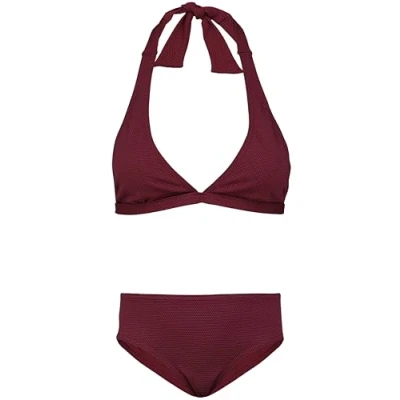 Abbildung von Aquarti Mädchen Bikini Set Bustier Bikinislip Zweiteiliger Badeanzug, Farbe: Zum Binden Jacquard Punkte Rot Braun, Größe: 158