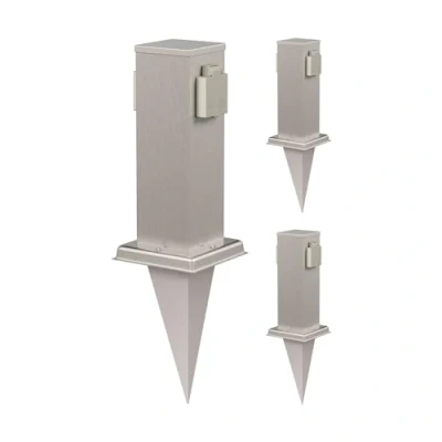 Abbildung von ledscom.de 3 Stück Garten Steckdosen Säule Polly mit Erdspieß für außen, IP44, 2 Fach, Edelstahl, eckig, 27cm