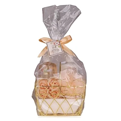 Abbildung von Accentra Duschset Frauen Geschenkset HONEY JASMINE in wunderschönem Drahtkorb 4 teiliges Pflegeset mit Duschgel, Bodylotion, Badekonfetti &amp; Schwamm Wellness Geschenk Set zum Geburtstag