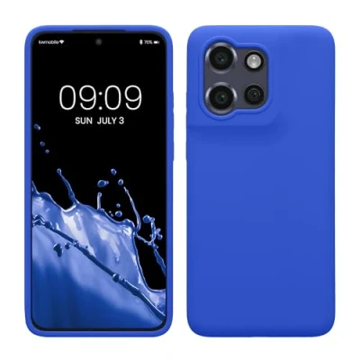 Abbildung von kwmobile Hülle kompatibel mit Motorola Edge 50 Neo/ThinkPhone 25 Silikon Handy Case Handyhülle weiche Oberfläche kabelloses Laden Baltik Blau