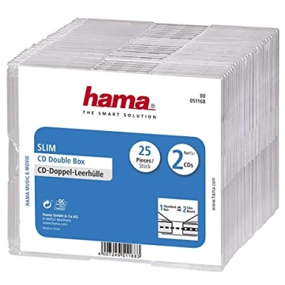 Abbildung von Hama 00051168, Schmales Gehäuse, 2 Disks, Transparent, Polystyrene, 120 mm, 125 mm
