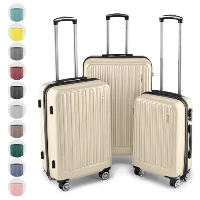Abbildung von Easy Move ABS Hartschalenkoffer Ergonomisch &amp; Sicher Trolley Koffer Set 3 teilig mit 360 Rädern, Zahlen Schloss Rollkoffer, Reisekoffer (Cream White, Kofferset)
