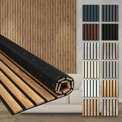 Abbildung von HEXIM Akustikpaneele Holz 278x60cm Holzpaneele Wand Lamellenwand flexibel MDF Wandpaneele TV Wandverkleidung Holzwand Deko hellbraun (2 Paneele / 3,34 m² Pecan AP08)