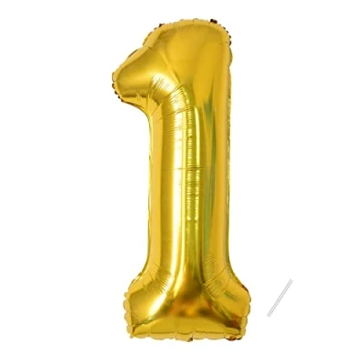 Abbildung von Geburtstag zahlen luftballon 1 jahre Folienballon XXL Gold Riesen in 40&quot; 101cm Geburtstagsdeko Ballon Zahl Deko zum fliegt mit Helium