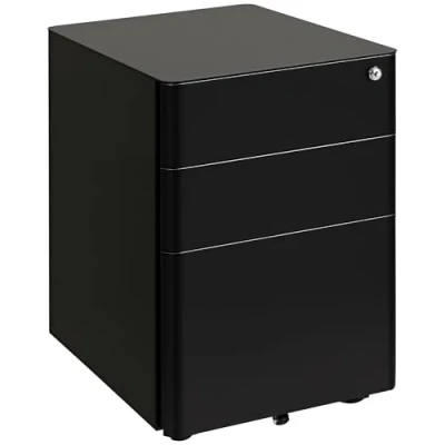 Abbildung von Rollcontainer, mobiler Aktenschrank mit 3 Schubladen, Büroschrank, Aufbewahrung, Stahl, Schwarz, 39