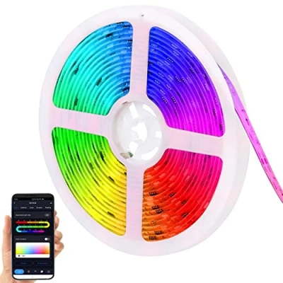 Abbildung von Luminea Home Control RGBIC Controller: WLAN LED Lichtstreifen, Soundsteuerung, App, Sprachsteuerung, 5m (RGBIC Strip, Streifen, Band Smartphone)