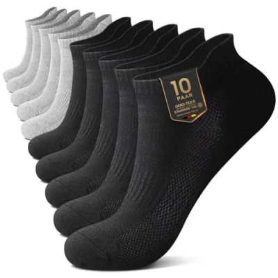 Abbildung von YouShow Sneaker Socken Herren Sportsocken Kurze Atmungsaktiv 10 Paar Laufsocken Damen Schwarz Grau 43 46 Baumwollsocken Halbsocken