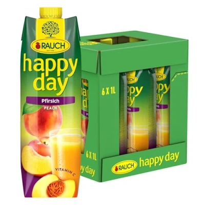 Abbildung von Rauch Happy Day Pfirsich aus sonnengeriften Früchten bringt den Sommer zurück 6x 1l Tetra Prisma