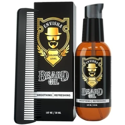Abbildung von Bartöl Conditioner mit Kamm, natürlicher Bart süßem Orangenduft macht den weich, spendet Feuchtigkeit und stärkt das Bartwachstum