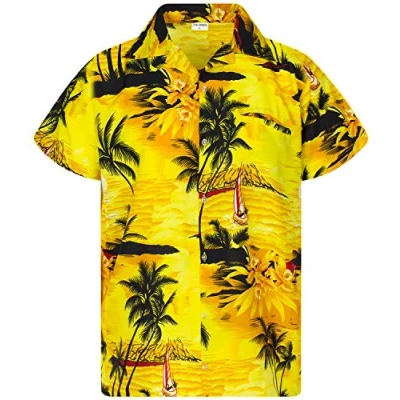 Abbildung von King Kameha Funky Hawaii Hemd, Herren, Kurzarm, Surf, Gelb, XXL