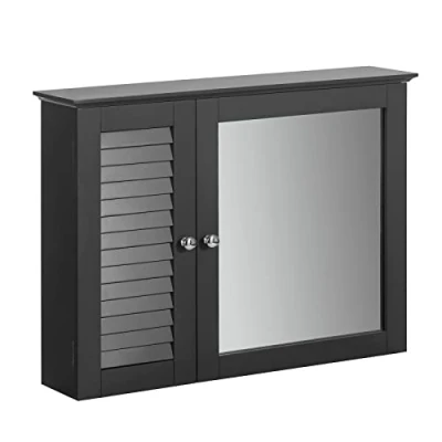 Abbildung von SoBuy Badezimmerspiegelschrank BZR55 mit Lamellentür Hängeschrank Spiegeltür Wandschrank Badschrank