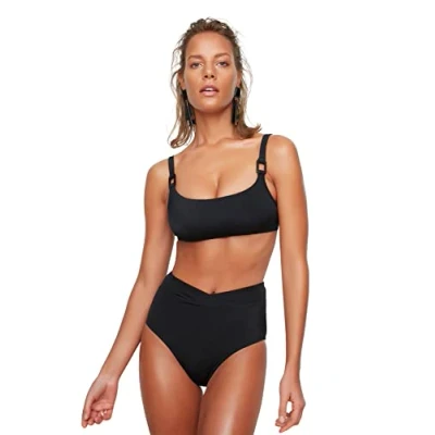 Abbildung von TRENDYOL Damen Cut Out the High Waist Bikini Bottoms, Schwarz, 38 EU