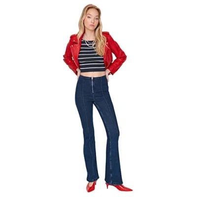 Abbildung von Trendyol Damen Herren Hoher Bund Flared Jeans, Blau, 38 EU