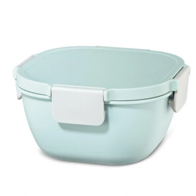 Abbildung von Xavax Lunchbox groß, 1700 ml (Brotdose zum Mitnehmen, Brotzeitbox für Mikrowelle kaltes und warmes Essen, Frühstücksbox mit Besteck, Deckel Clip, spülmaschinenfest) pastellblau/grau