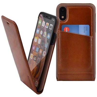 Abbildung von Suncase Original Flip Case kompatibel mit iPhone XR (6.1&quot;) Tasche Ledertasche Schutzhülle Hülle (Ultra Slim) in Burned Cognac