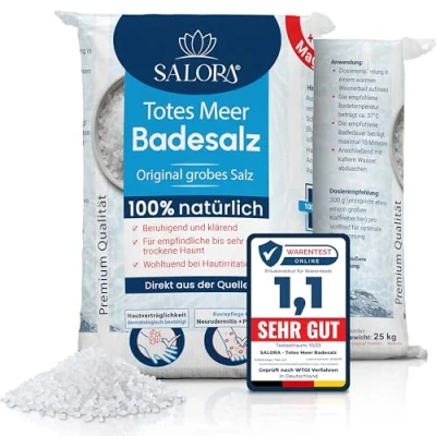 Abbildung von Salora Badesalz Premium Totes Meer Badezusatz im 25 Kg Sack Mediterranes Meersalz, aus Jordanien rein als Vollbad oder Fußbad Salz mit Peeling Effekt