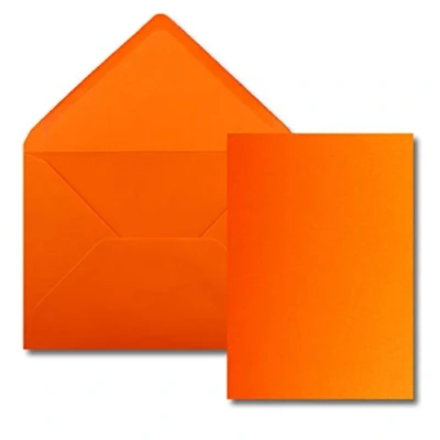 Abbildung von 100 Stück Karte mit Umschlag Set Einzel Karten Din A5 14,8 x 21 cm orange Brief Umschlägen C5 15,4 22 Nassklebung