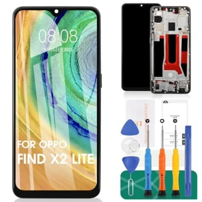 Abbildung von TFT für Oppo Find X2 Lite Touchscreen CPH2005 Digitizer mit Rahmen LCD Display Bildschirm Ersatz (Schwarz, ohne Fingerabdruckerkennung)